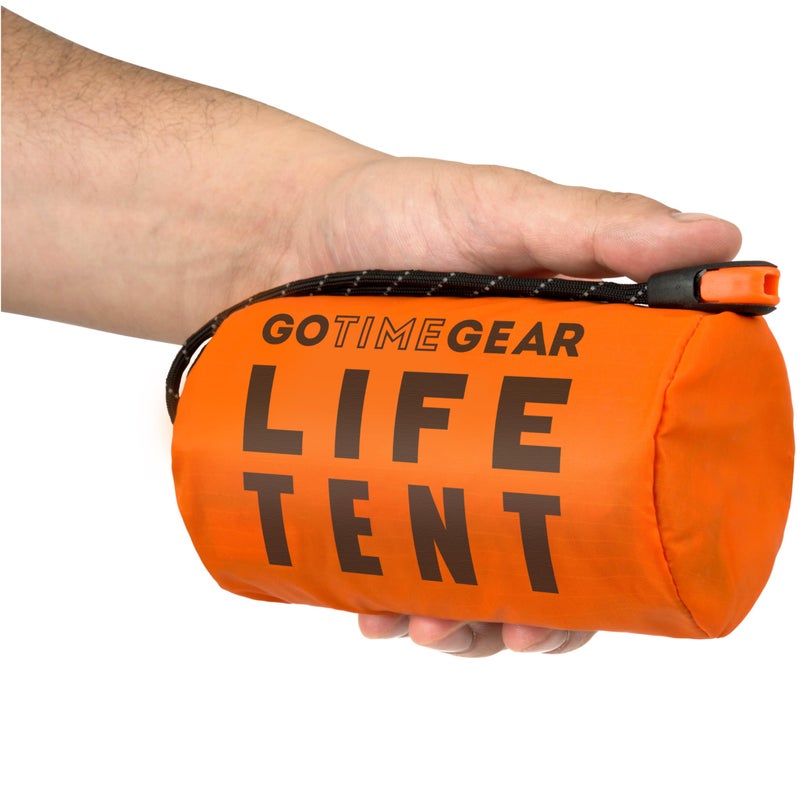 Go Time Gear Mylar Survival Gear Emergency Tent - Heat Reflective Ultralight Compact & Camping Essentials, Includes Whistle & Paracord Survival Tools, Orange, 2 Person, 4 Season - Image 1